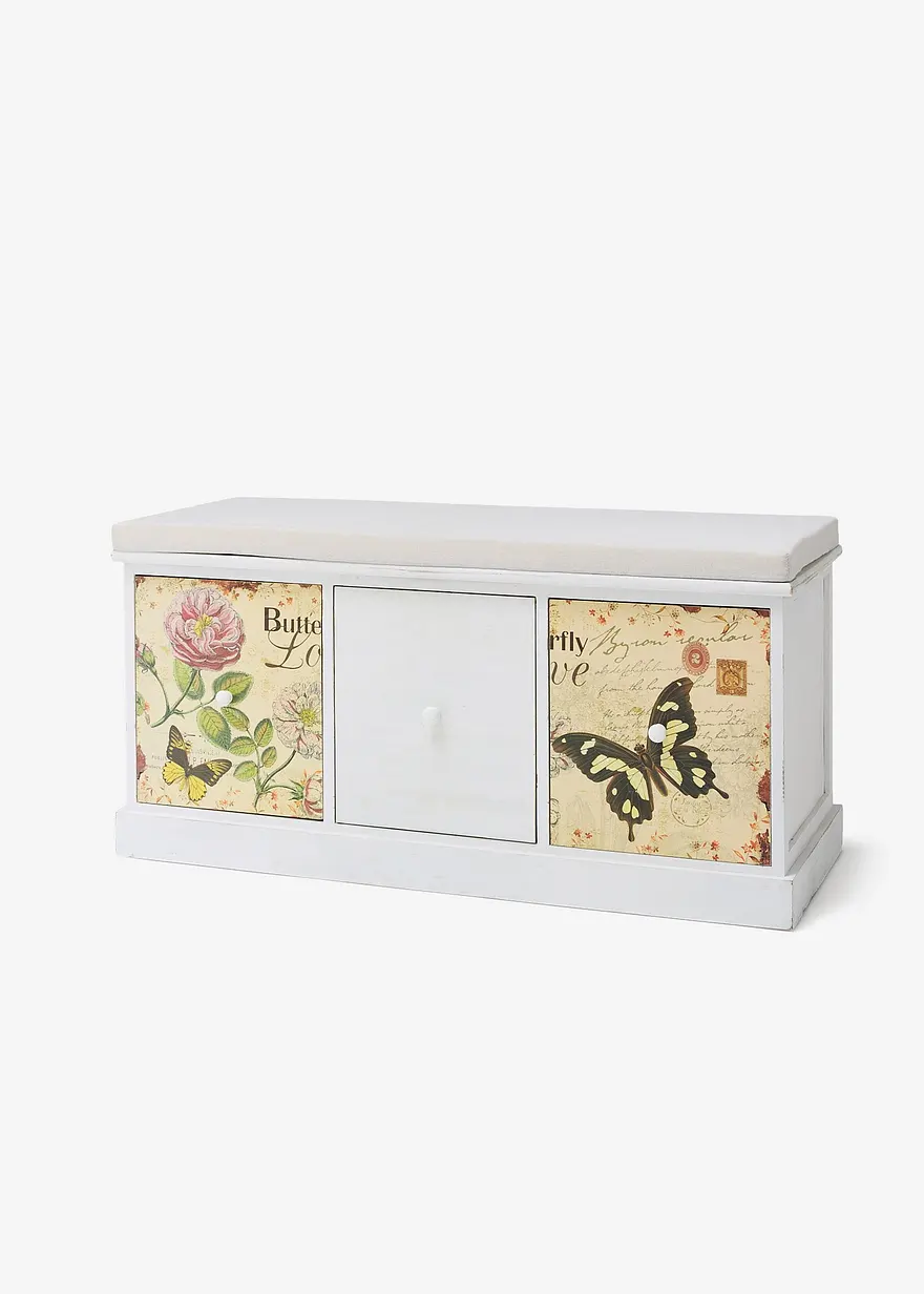 Sitzbank mit Schmetterling-Design in weiß von vorne - bonprix Sitzbank mit Schmetterling-Design in weiß von vorne - bonprix