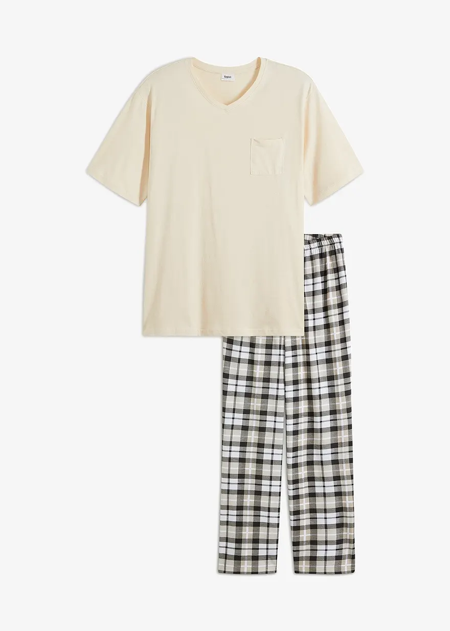 Pyjama aus Bio-Baumwolle mit kurzen Ärmeln in beige von vorne - bonprix Pyjama aus Bio-Baumwolle mit kurzen Ärmeln in beige von vorne - bonprix