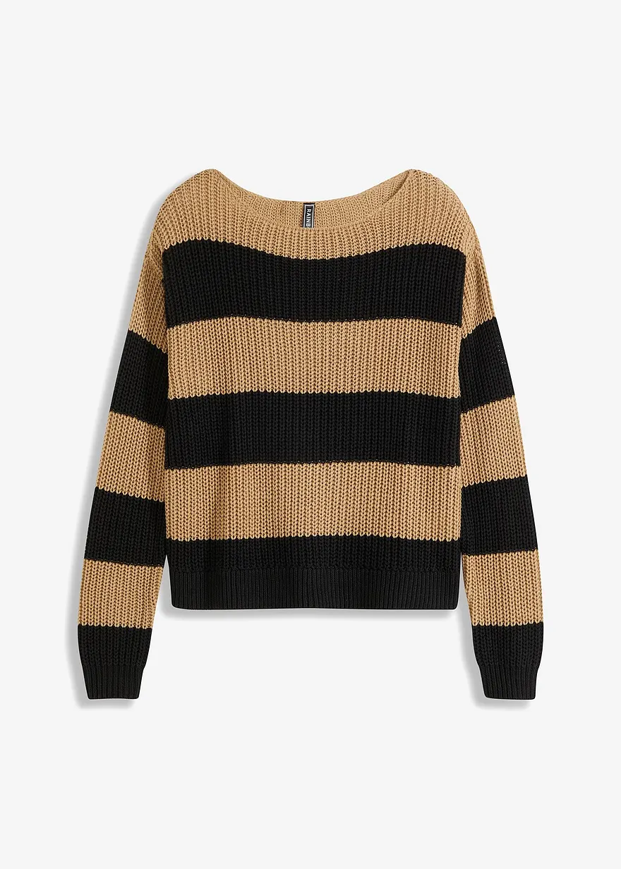 Gestreifter Strickpullover in beige von vorne - bonprix Gestreifter Strickpullover in beige von vorne - bonprix