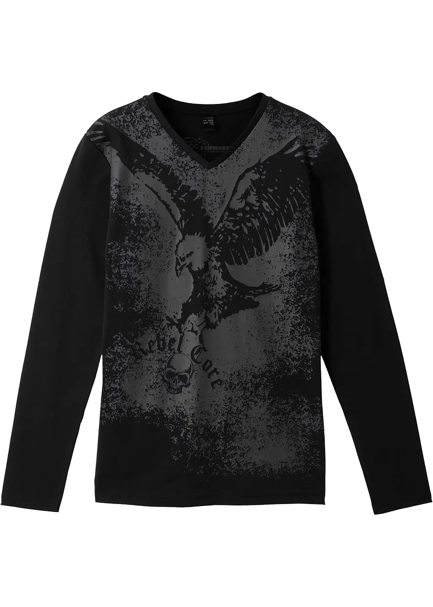 Jungen Langarmshirt aus Bio Baumwolle in schwarz von vorne - bonprix Jungen Langarmshirt aus Bio Baumwolle in schwarz von vorne - bonprix