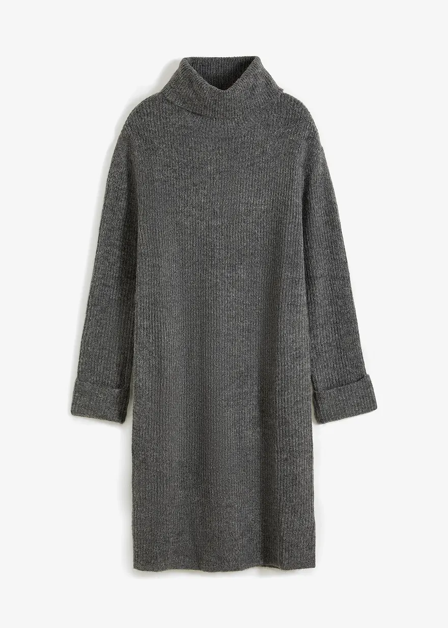 Geripptes Strickkleid in grau von vorne - bonprix Geripptes Strickkleid in grau von vorne - bonprix