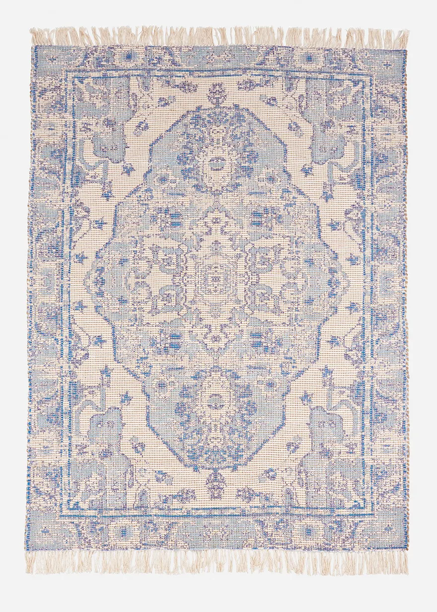 Kelim-Teppich in Orientoptik mit Fransen in blau von vorne - bonprix Kelim-Teppich in Orientoptik mit Fransen in blau von vorne - bonprix