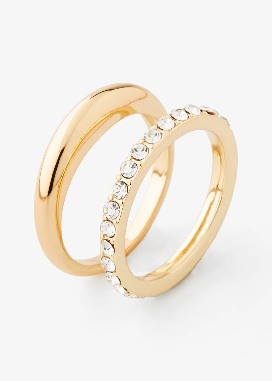 Ringe veredelt mit Glaskristallsteinen (2er Pack) in gold von vorne - bonprix Ringe veredelt mit Glaskristallsteinen (2er Pack) in gold von vorne - bonprix