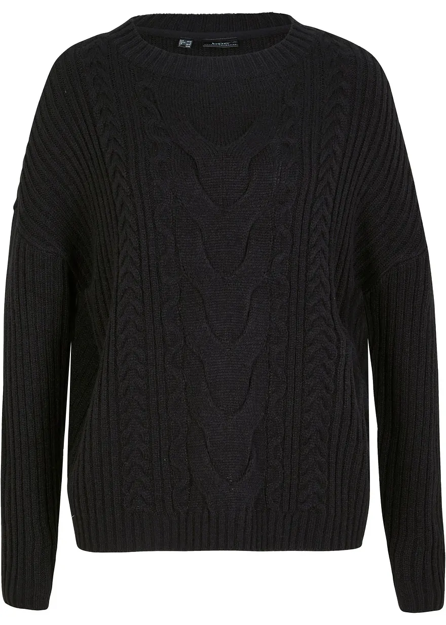 Pullover mit Zopfmuster in schwarz von vorne - bonprix Pullover mit Zopfmuster in schwarz von vorne - bonprix