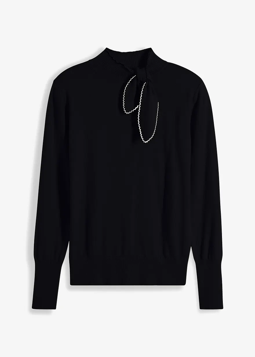 Feinstrickpullover mit Schleifendetail in schwarz von vorne - bonprix Feinstrickpullover mit Schleifendetail in schwarz von vorne - bonprix