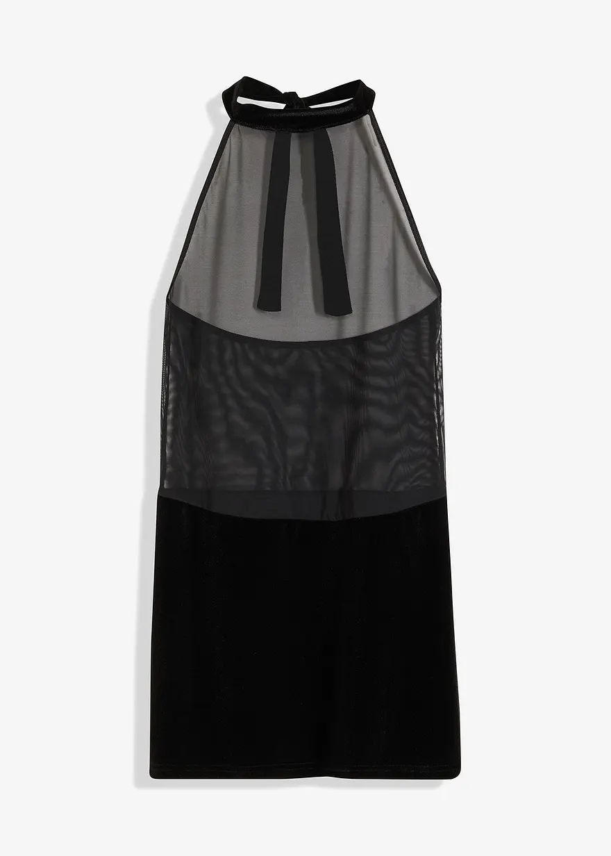 Neckholderkleid mit Samt in schwarz von vorne - VENUS Neckholderkleid mit Samt in schwarz von vorne - VENUS