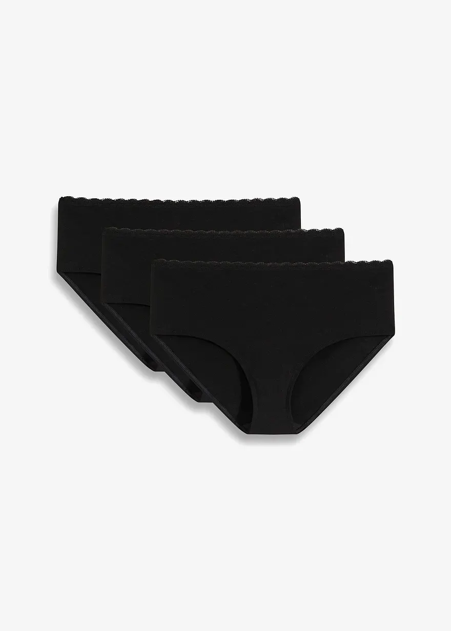 Umstandspanty mit Bio-Baumwolle und Spitze (3er Pack) in schwarz von vorne - bonprix Umstandspanty mit Bio-Baumwolle und Spitze (3er Pack) in schwarz von vorne - bonprix