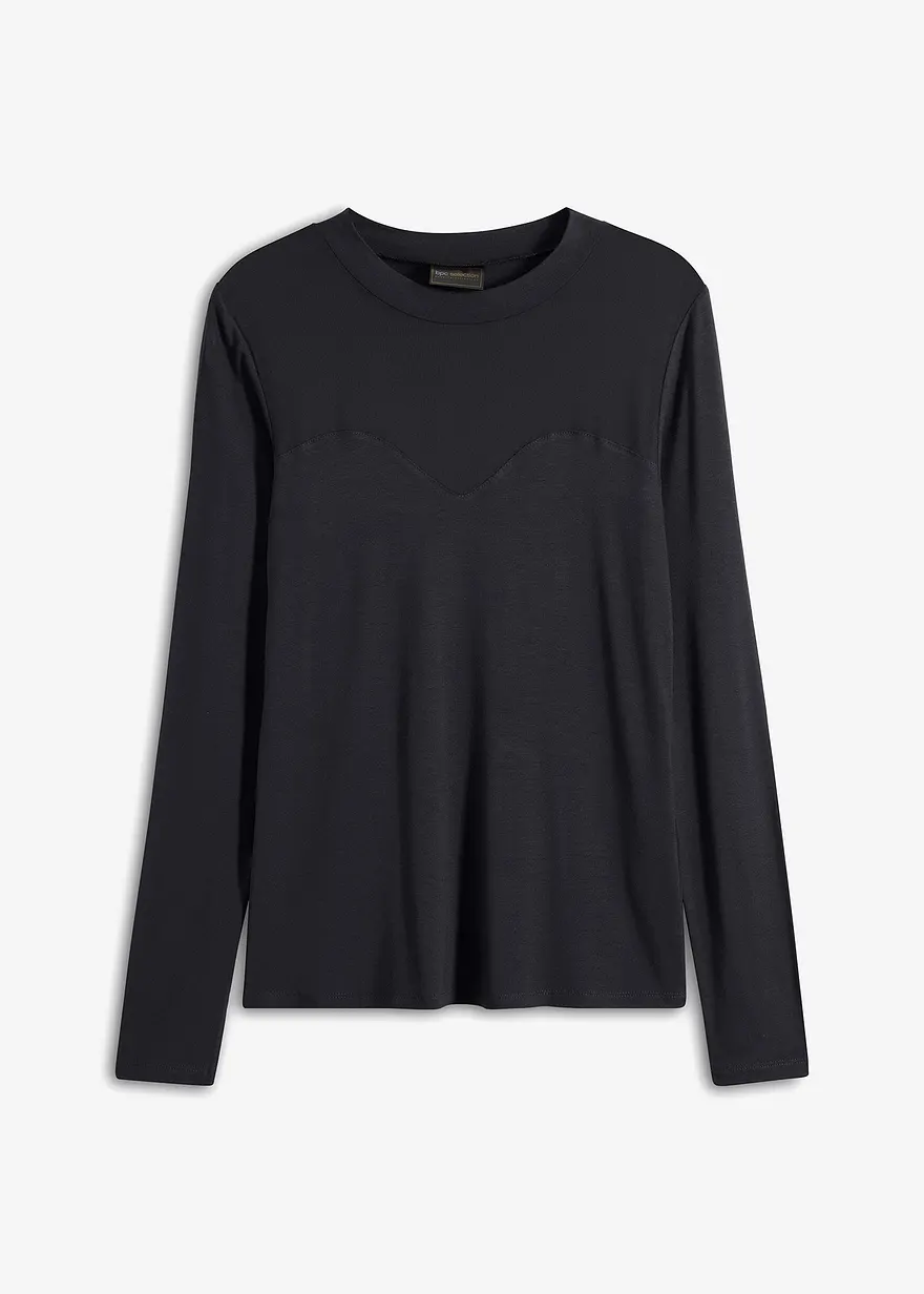 Langarmshirt mit Mesh in schwarz von vorne - bonprix Langarmshirt mit Mesh in schwarz von vorne - bonprix
