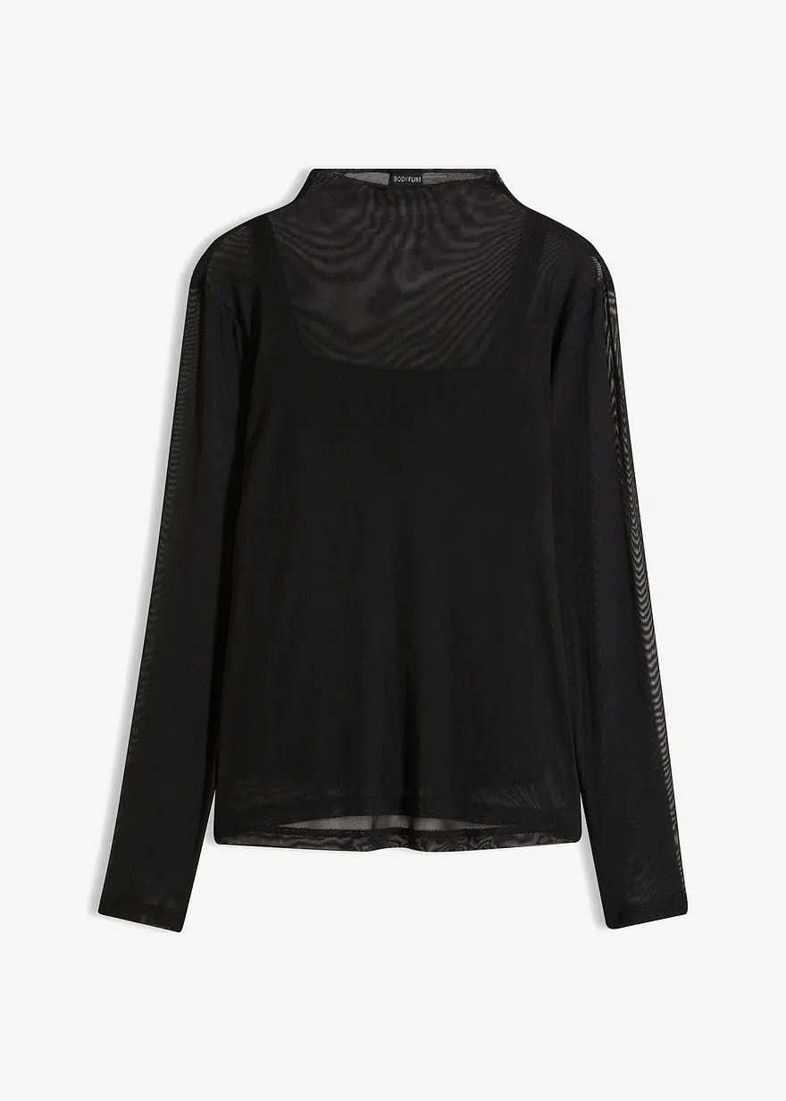 Langarmshirt aus transparentem Mesh in schwarz von vorne - bonprix Langarmshirt aus transparentem Mesh in schwarz von vorne - bonprix