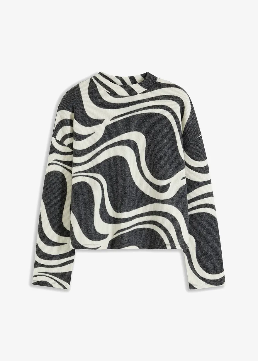Kuschel-Rippshirt in schwarz von vorne - bonprix Kuschel-Rippshirt in schwarz von vorne - bonprix
