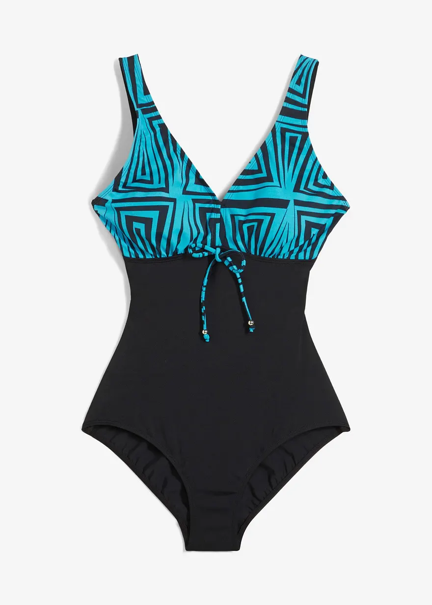 Badeanzug mit V-Ausschnitt in schwarz von vorne - bonprix Badeanzug mit V-Ausschnitt in schwarz von vorne - bonprix