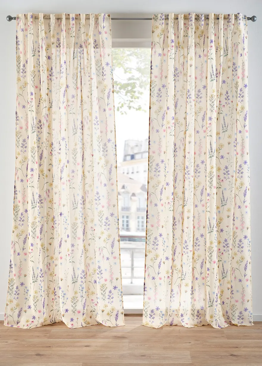Gardine mit floralem Druck (2er Pack) in beige - bonprix Gardine mit floralem Druck (2er Pack) in beige - bonprix