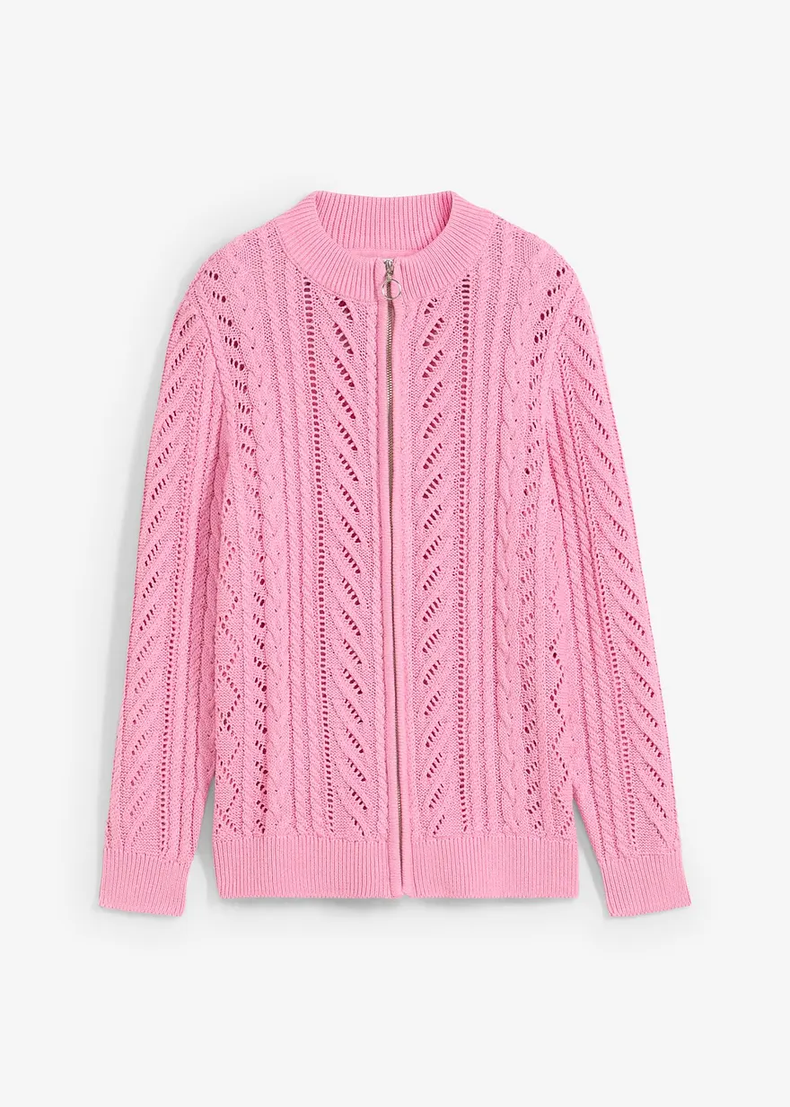 Strickjacke mit Reißverschluss in rosa von vorne - bonprix Strickjacke mit Reißverschluss in rosa von vorne - bonprix