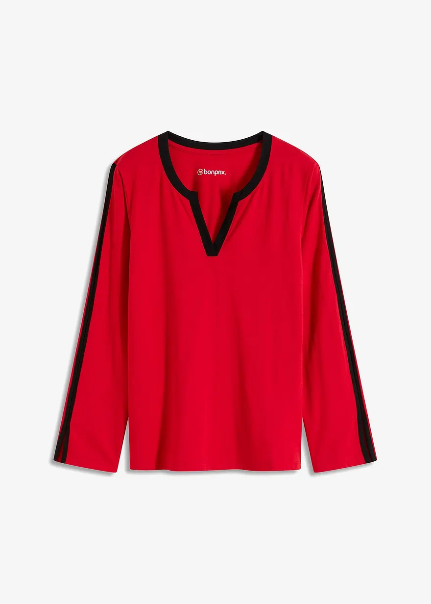 Langarmshirt mit Schlitz in rot von vorne - bonprix Langarmshirt mit Schlitz in rot von vorne - bonprix