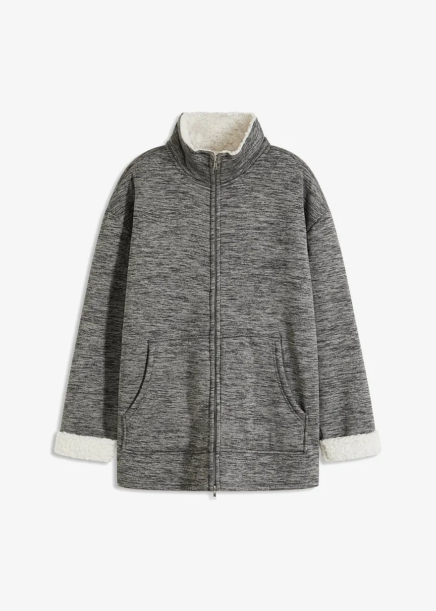 Loungewear Hausjacke mit Kuschelfutter in grau von vorne - bonprix Loungewear Hausjacke mit Kuschelfutter in grau von vorne - bonprix
