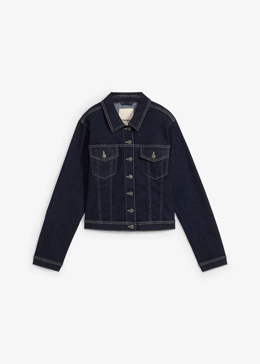 Stretch-Jeansjacke, Boyfriend in blau von vorne - bonprix Stretch-Jeansjacke, Boyfriend in blau von vorne - bonprix