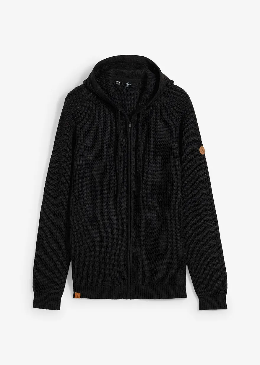 Grobstrickjacke mit Kapuze in schwarz von vorne - bonprix Grobstrickjacke mit Kapuze in schwarz von vorne - bonprix