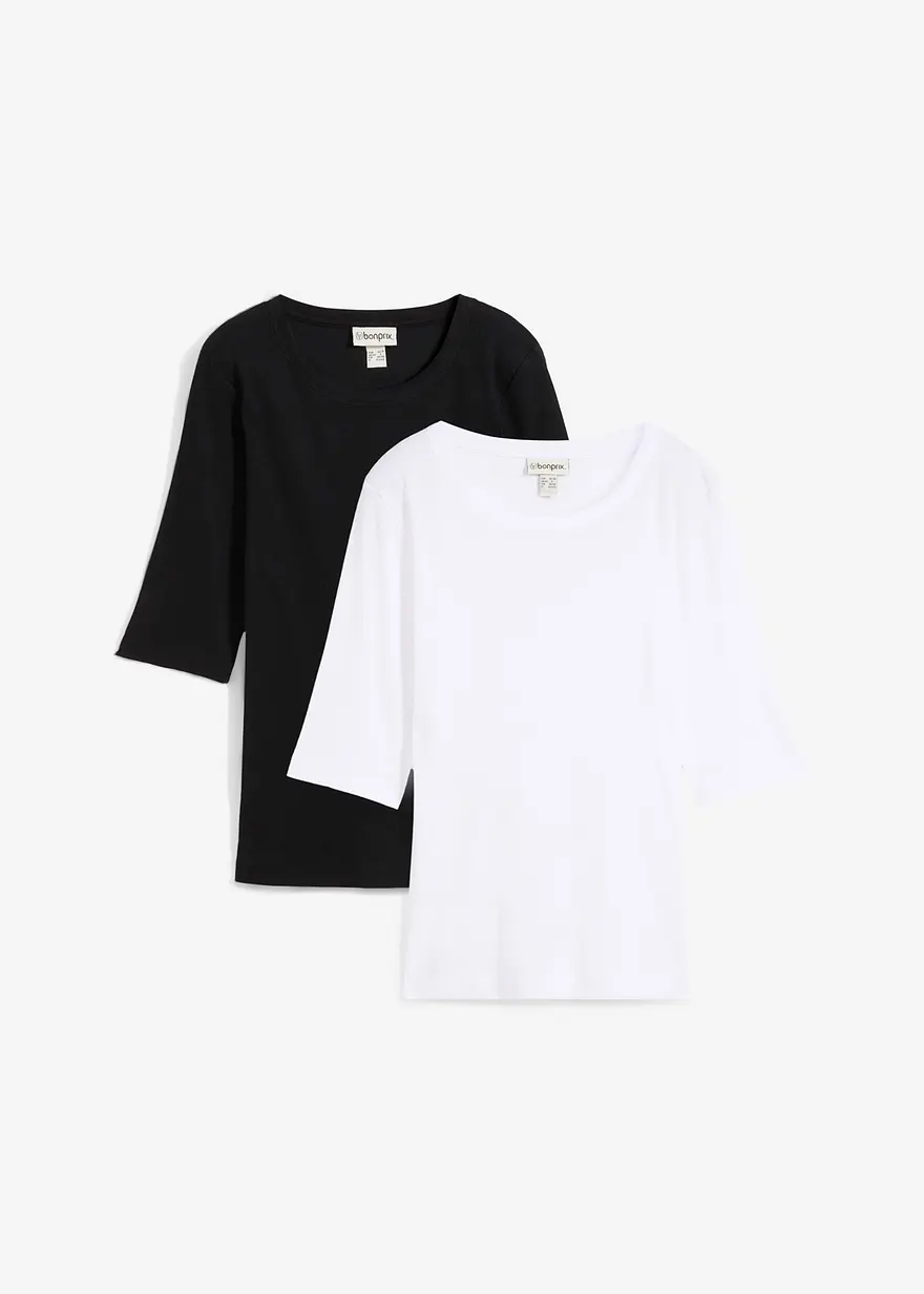 Rippshirt mit reiner Bio-Baumwolle (2er Pack) in schwarz von vorne - bonprix Rippshirt mit reiner Bio-Baumwolle (2er Pack) in schwarz von vorne - bonprix