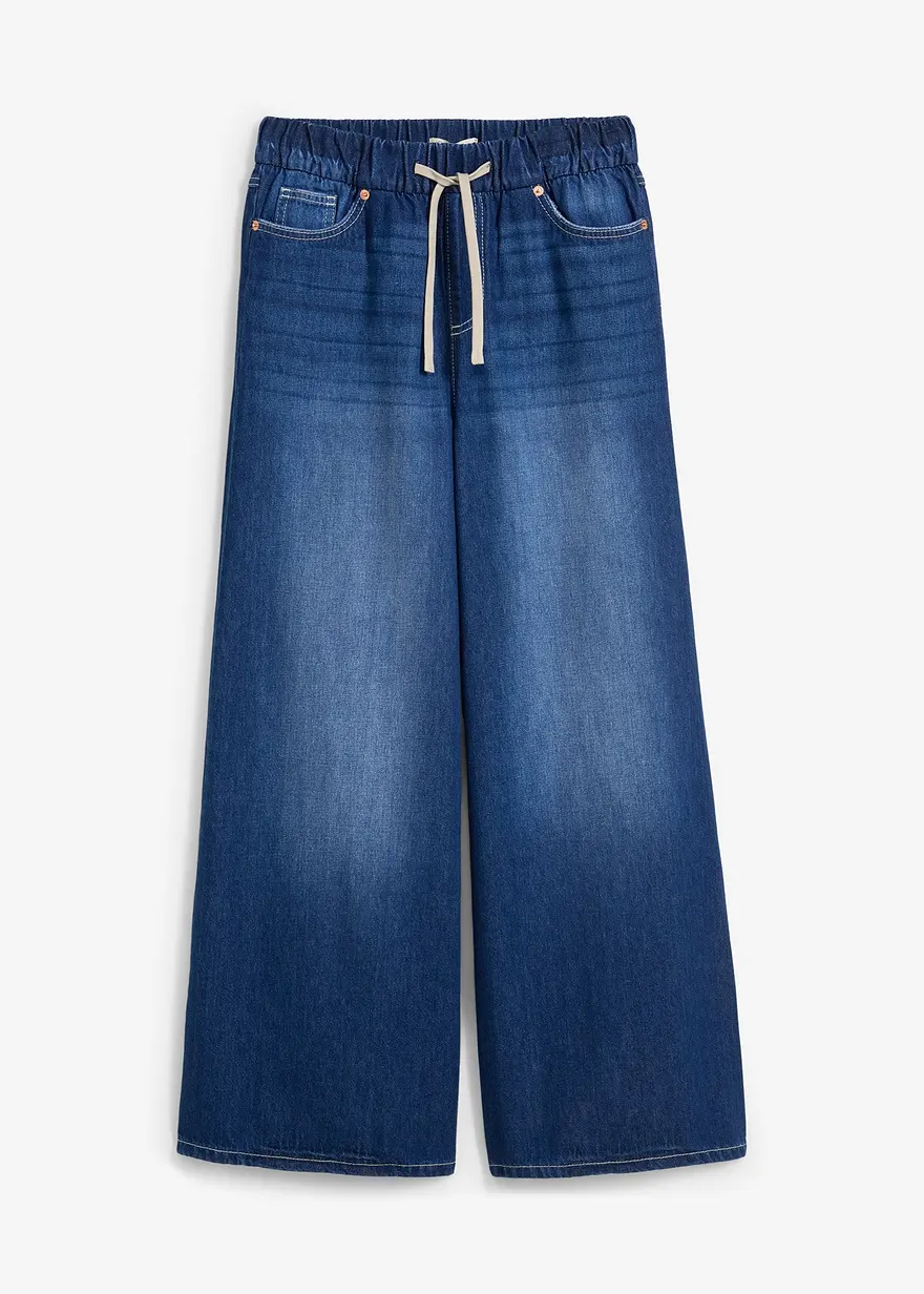 Wide-Leg-Jeans, Mid Waist, Bequembund in blau von vorne - bonprix Wide-Leg-Jeans, Mid Waist, Bequembund in blau von vorne - bonprix