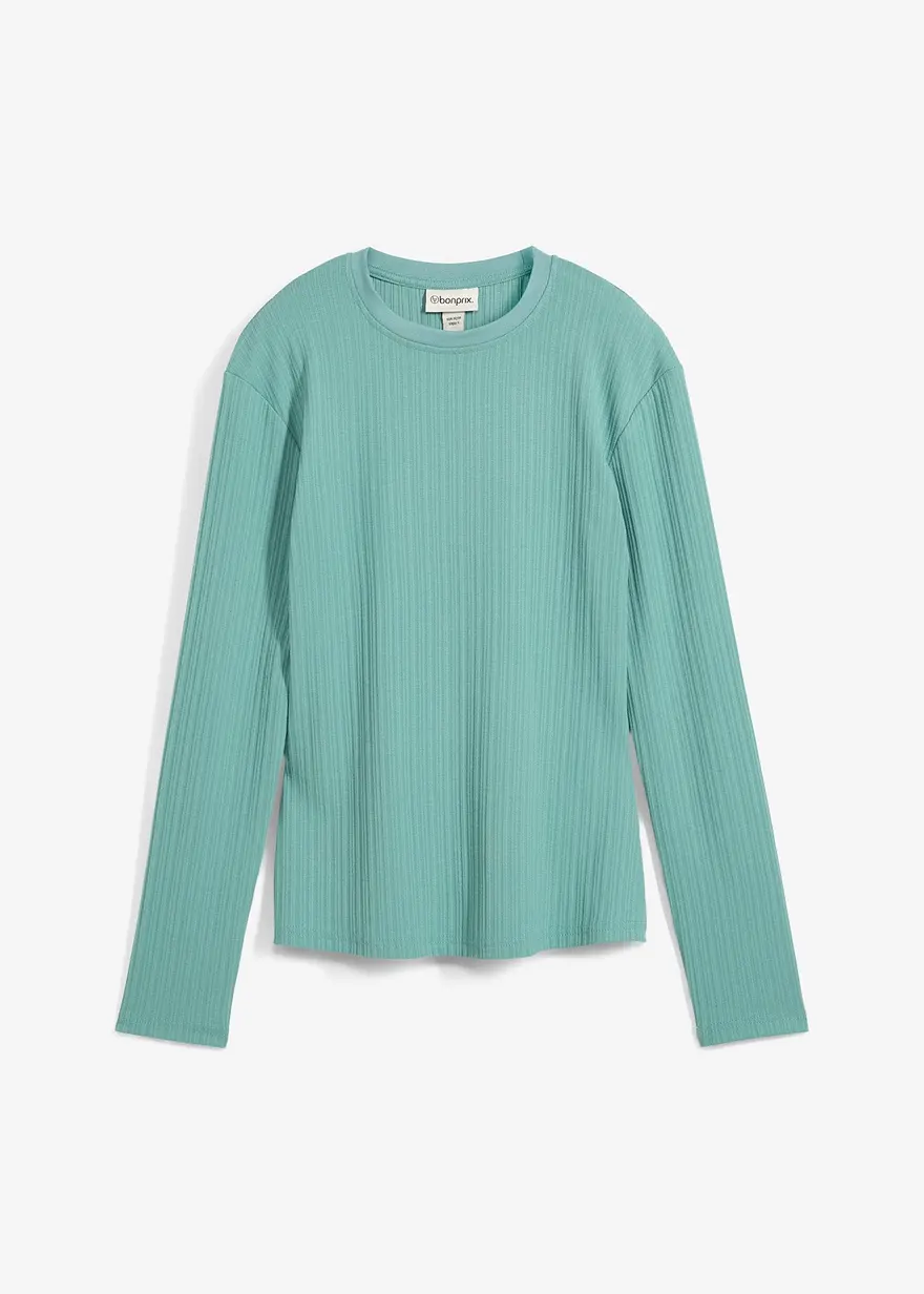 Geripptes Langarmshirt aus Viskose-Mix in grün von vorne - bonprix Geripptes Langarmshirt aus Viskose-Mix in grün von vorne - bonprix
