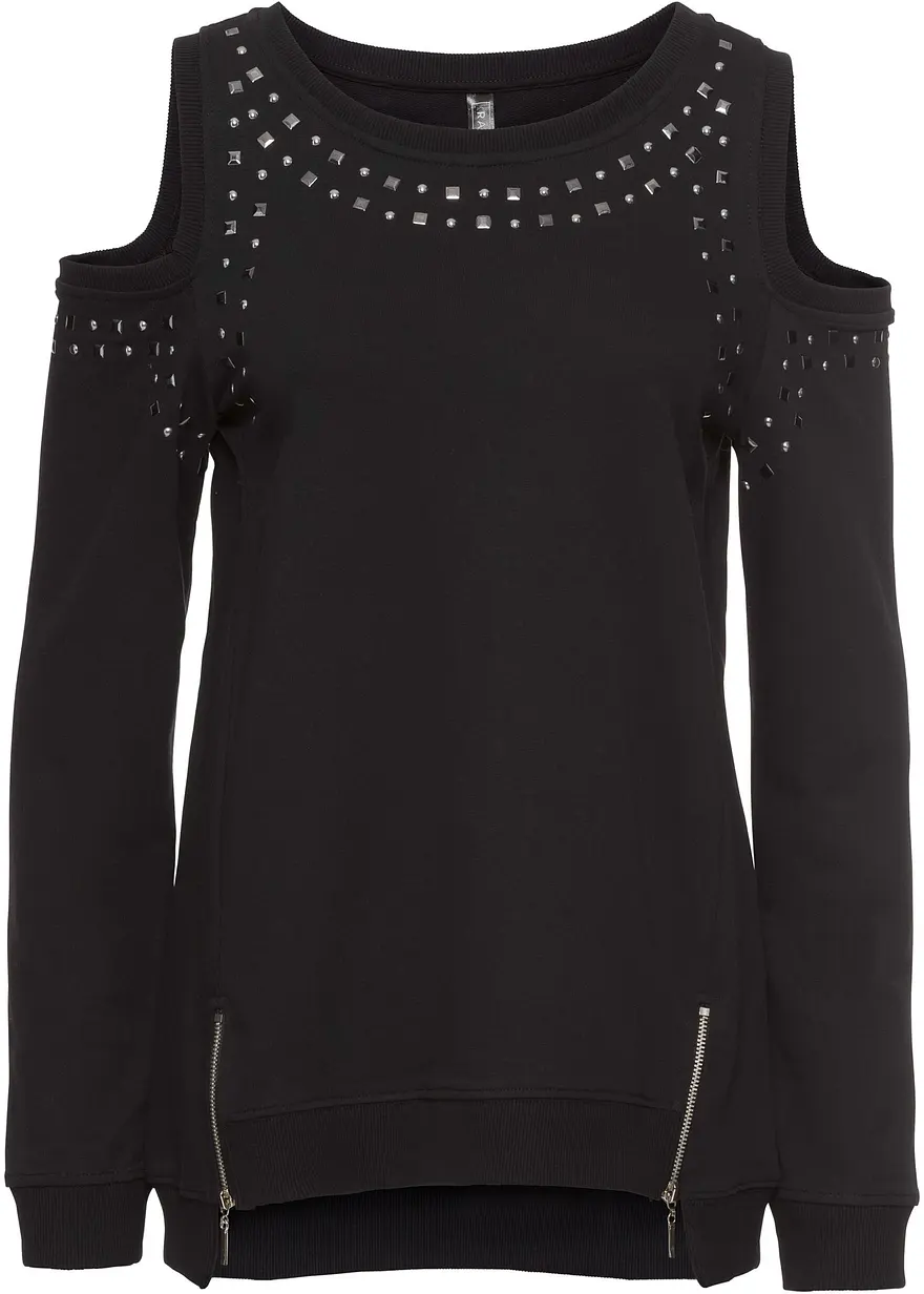 Sweatshirt mit Cut-Outs in schwarz von vorne - RAINBOW Sweatshirt mit Cut-Outs in schwarz von vorne - RAINBOW