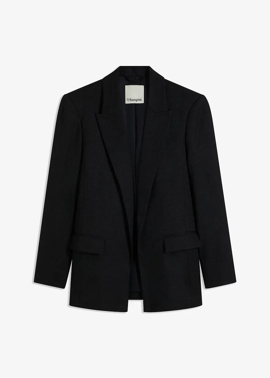 Blazer in Leinenoptik mit gestreiftem Futter in schwarz von vorne - bonprix Blazer in Leinenoptik mit gestreiftem Futter in schwarz von vorne - bonprix