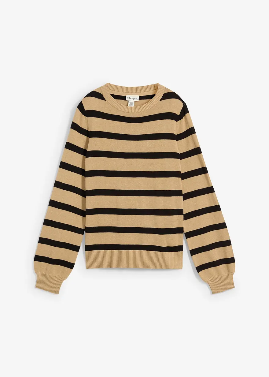 Pullover mit leichten Ballonärmeln, Langarm in beige von vorne - bonprix Pullover mit leichten Ballonärmeln, Langarm in beige von vorne - bonprix
