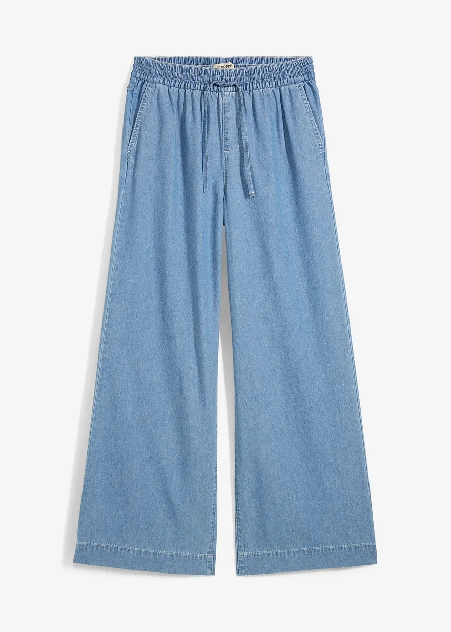 Wide-Leg-Jeans, Mid Waist, Bequembund in blau von vorne - bonprix Wide-Leg-Jeans, Mid Waist, Bequembund in blau von vorne - bonprix