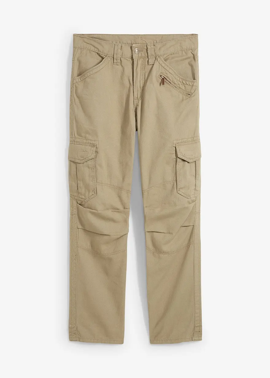 Relaxed Fit Cargohose aus reiner Baumwolle, Straight in grün von vorne - bonprix Relaxed Fit Cargohose aus reiner Baumwolle, Straight in grün von vorne - bonprix