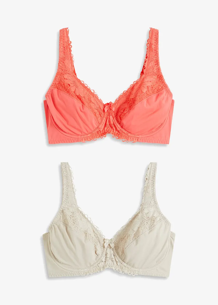 Minimizer-BH mit gepolsterten Trägern (2er Pack) in pink von vorne - bonprix Minimizer-BH mit gepolsterten Trägern (2er Pack) in pink von vorne - bonprix