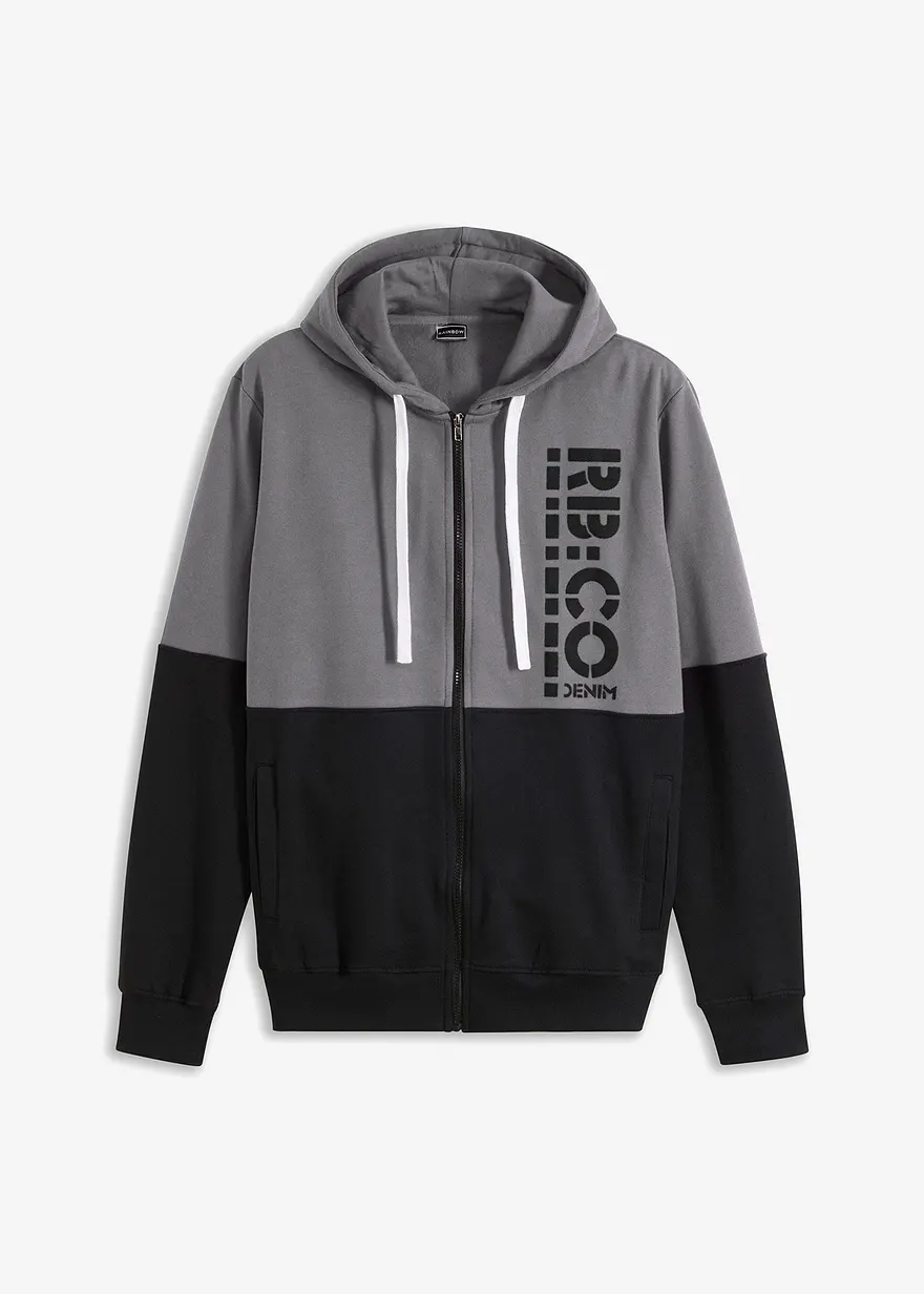 Kapuzen-Sweatjacke aus reiner Bio-Baumwolle in grau von vorne - bonprix Kapuzen-Sweatjacke aus reiner Bio-Baumwolle in grau von vorne - bonprix