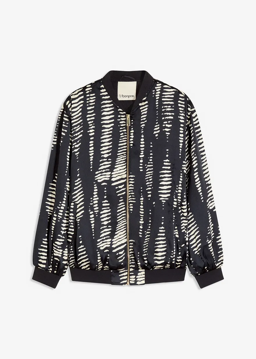 Blouson aus fließendem Satin in schwarz von vorne - bonprix Blouson aus fließendem Satin in schwarz von vorne - bonprix