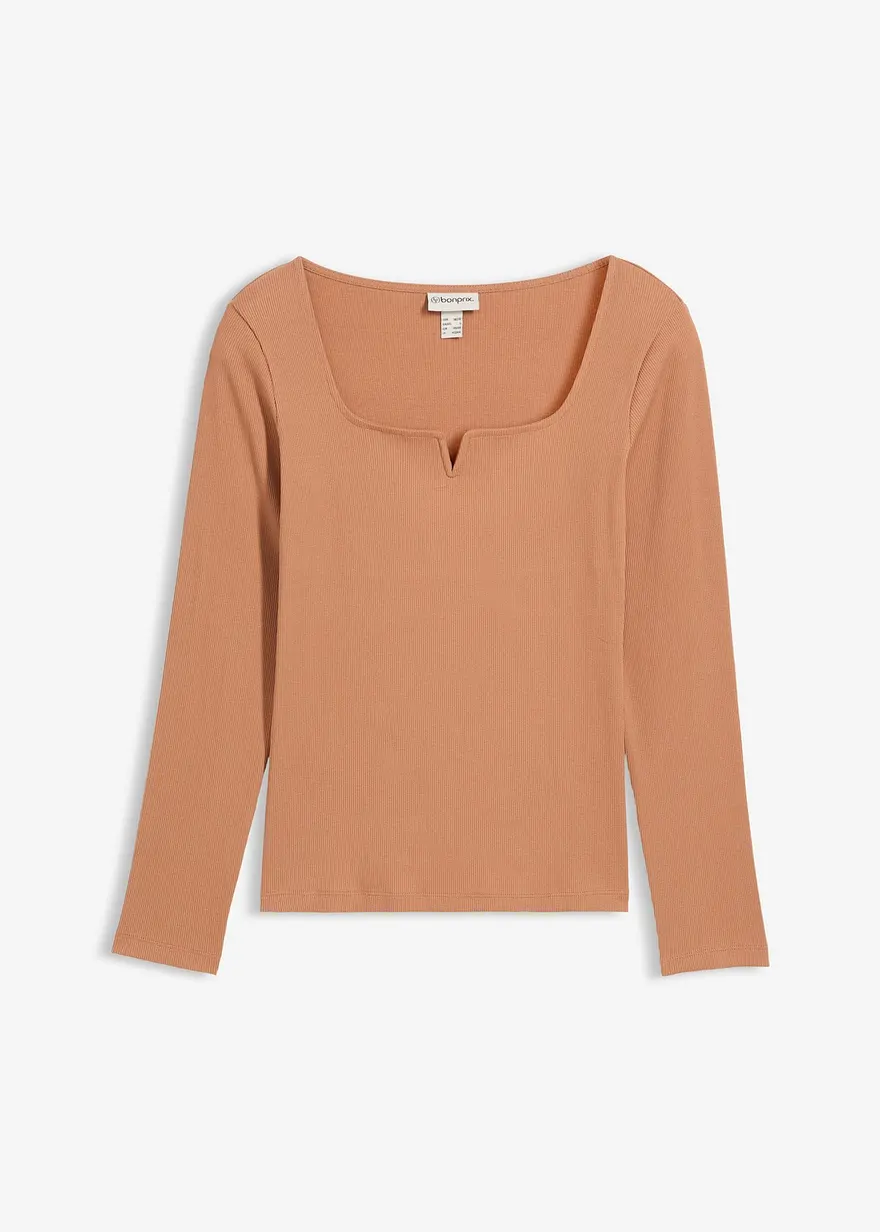 Rippshirt aus reiner Bio-Baumwolle in braun von vorne - bonprix Rippshirt aus reiner Bio-Baumwolle in braun von vorne - bonprix