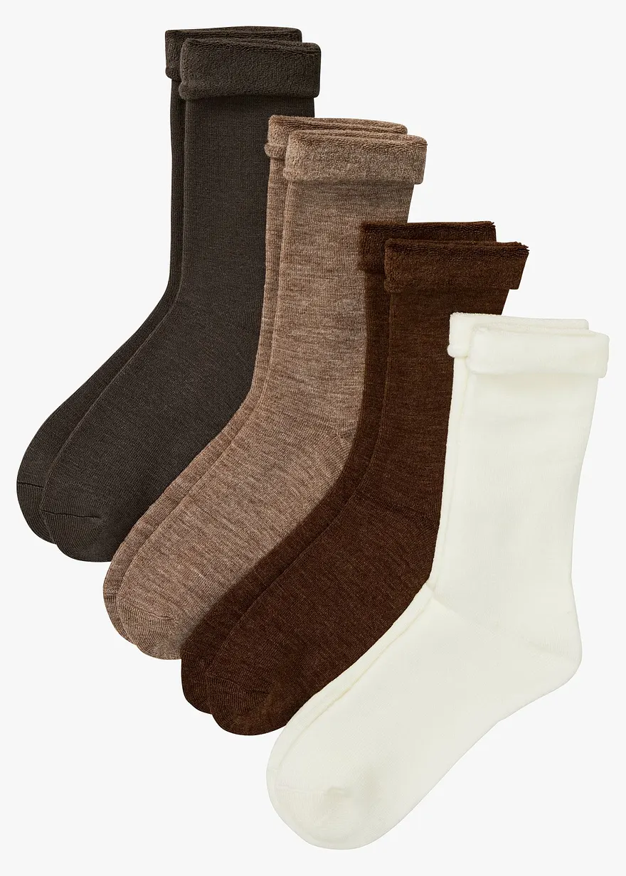 Thermo Socken mit Umschlagbündchen und Innenfrottee (4er Pack) in weiß von vorne - bonprix Thermo Socken mit Umschlagbündchen und Innenfrottee (4er Pack) in weiß von vorne - bonprix