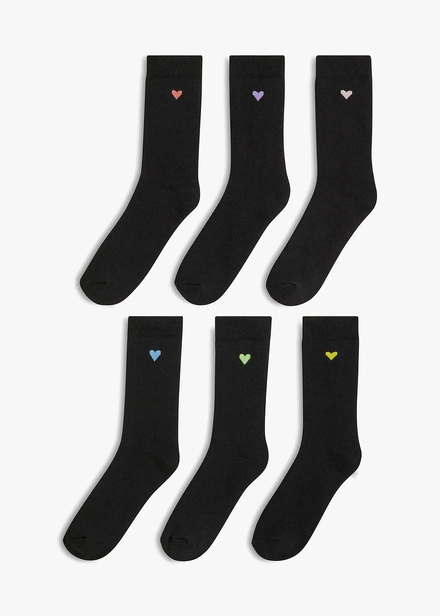 Thermo Socken mit Stickerei und Bio-Baumwolle (6er Pack) in schwarz von vorne - bonprix Thermo Socken mit Stickerei und Bio-Baumwolle (6er Pack) in schwarz von vorne - bonprix