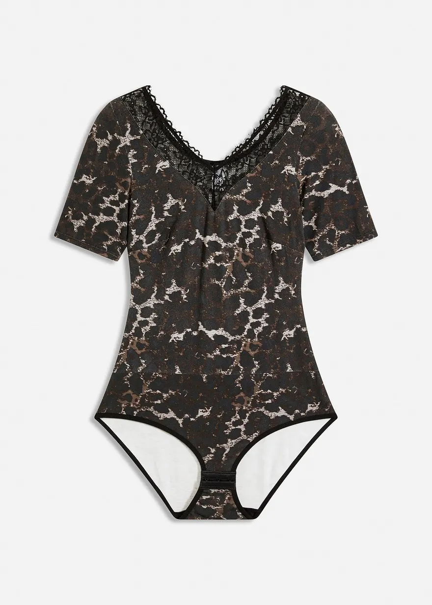 Halbarm-Body aus Modal mit Spitze in schwarz von vorne - bonprix Halbarm-Body aus Modal mit Spitze in schwarz von vorne - bonprix