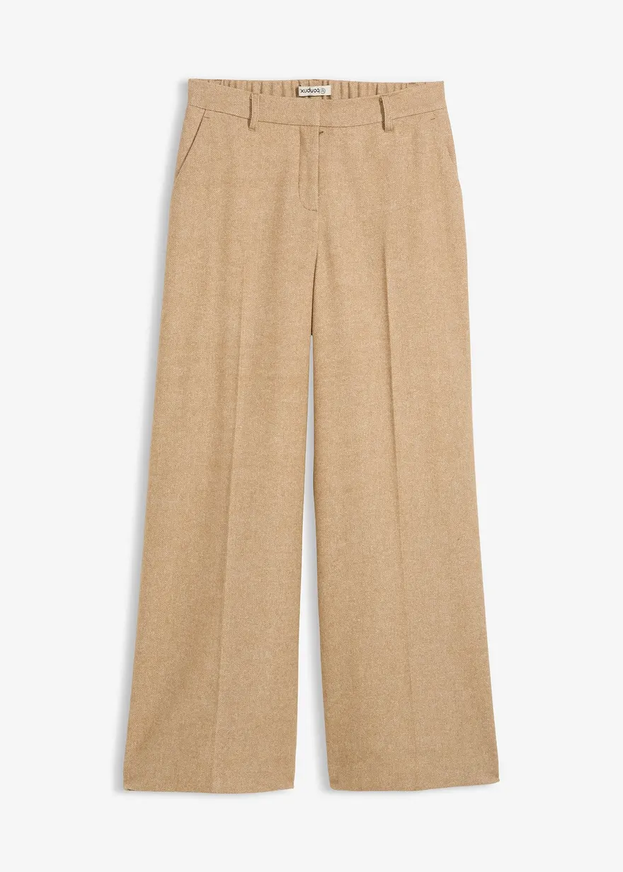 Wollhose mit Fischgratmuster in beige von vorne - bonprix Wollhose mit Fischgratmuster in beige von vorne - bonprix