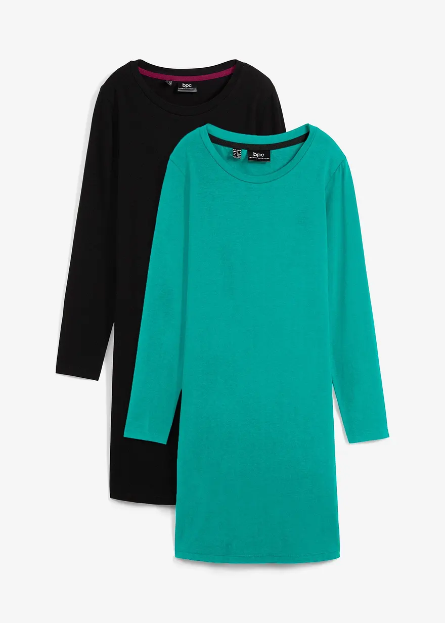 Jerseykleid aus Baumwolle mit Stretch (2er Pack) in grün von vorne - bonprix Jerseykleid aus Baumwolle mit Stretch (2er Pack) in grün von vorne - bonprix