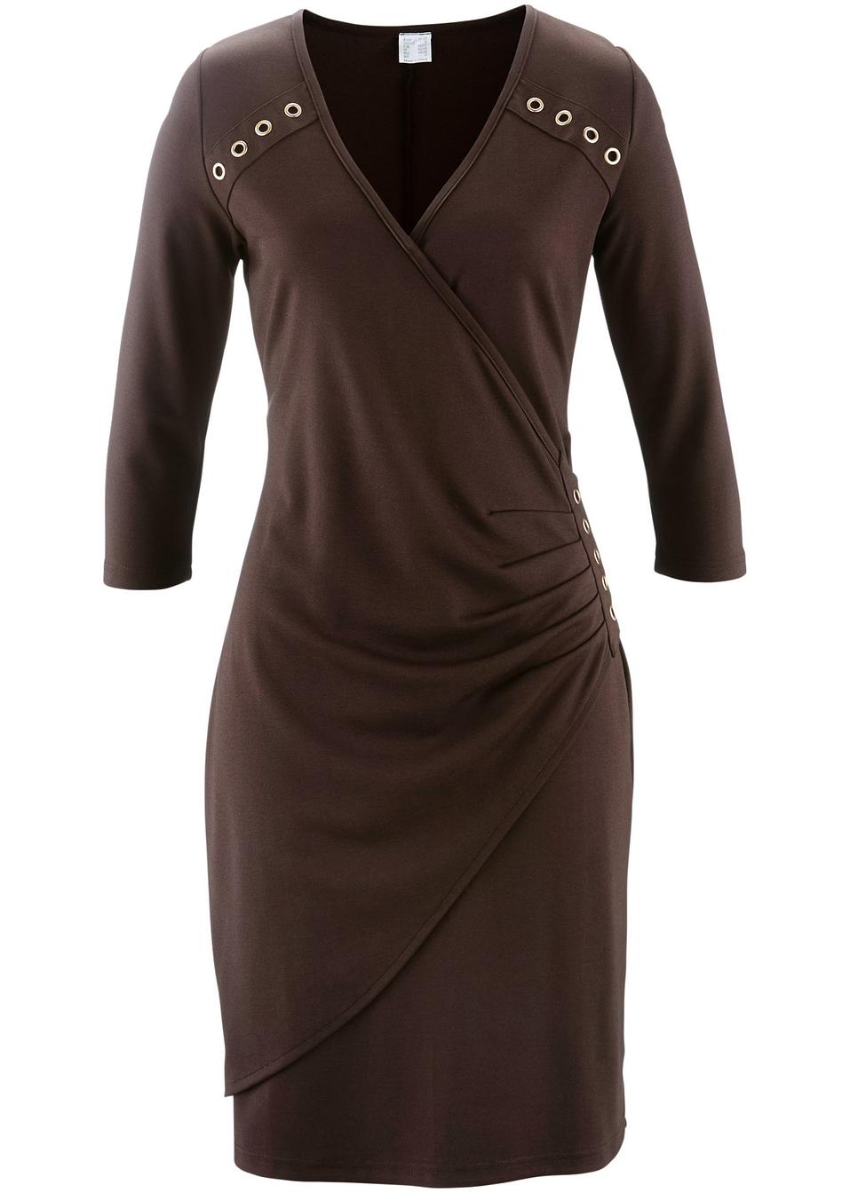 Robe manches 3/4 marron foncé bpc selection commande online bonprix.fr