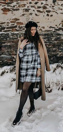 Damen - Flanell-Kleid mit Karomuster - schwarz/weiß kariert