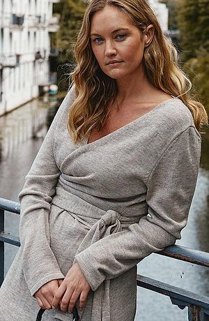 Damen - Midi-Strickkleid - beige meliert