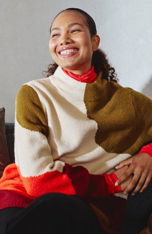Damen - Pullover - kastanienrot/tieforange/mistelgrün/kieselbeige