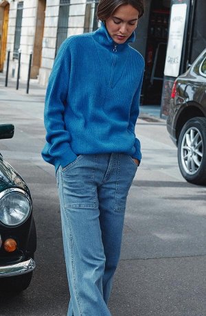 Damen - Pullover mit Reißverschluss - meeresblau