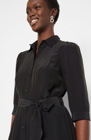 Damen - Kleid mit Seidenanteil und Bindeband - schwarz