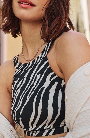 Damen - Bustier Bikini Oberteil aus recyceltem Polyamid - schwarz/beige zebra bedruckt