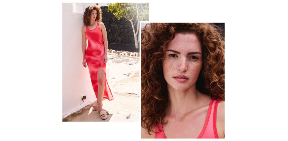 Inspiration - Jerseykleid mit Raffung und Cut-Outs - rot/pink bedruckt