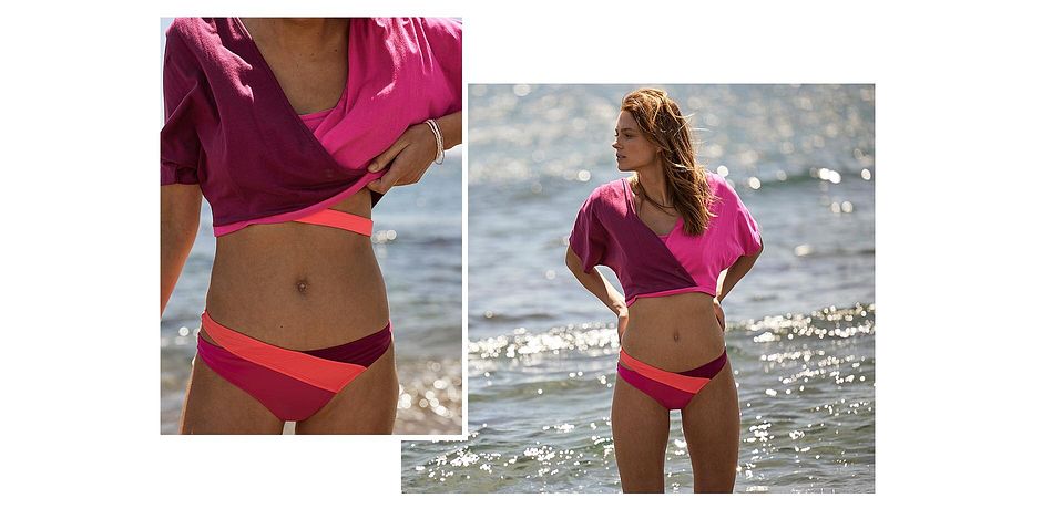Damen - Bandeau Bikini (2-tlg.Set) - pink/bordeaux/coralle