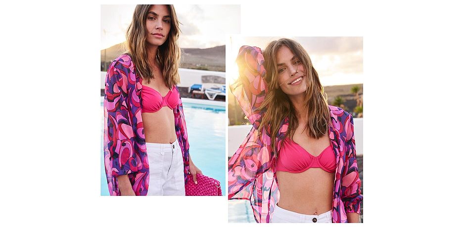 Damen - Bikini Oberteil aus recyceltem Polyamid - lila/pink