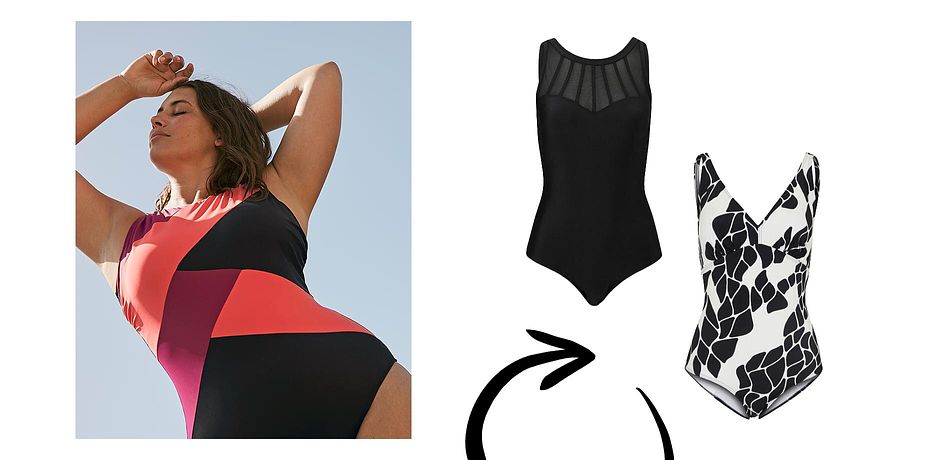 Damen - Shape Badeanzug aus recyceltem Polyamid mittlere Formkraft - schwarz/dunkelrot