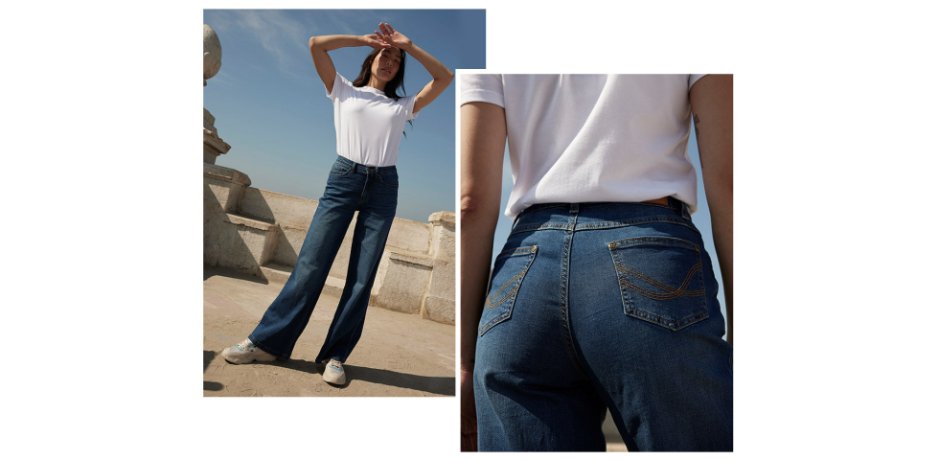 Damen - Stretch- Jeans aus Bio-Baumwolle, Bootcut - mittelblau denim used